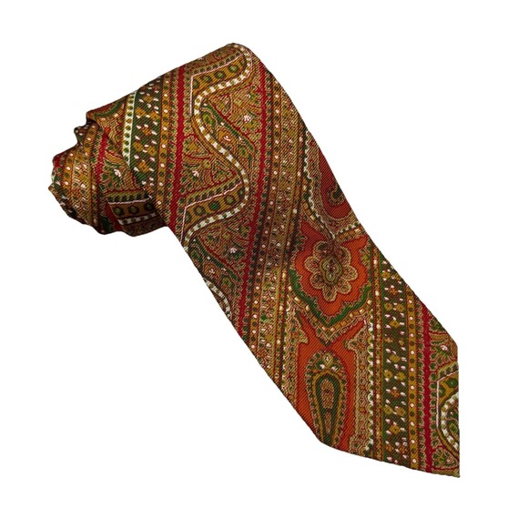 Polo Ralph Lauren Mens Vtg Tie Paisley Orange Hand Blocked England Silk 4